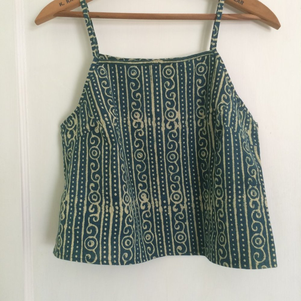 Boxy Fit Cropped Batik Tank Top Green/Yellow Sz M